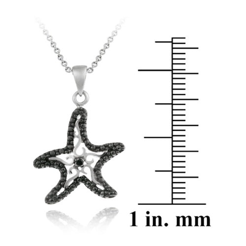 Sterling Silver Black Diamond Accent Starfish Pendant-4