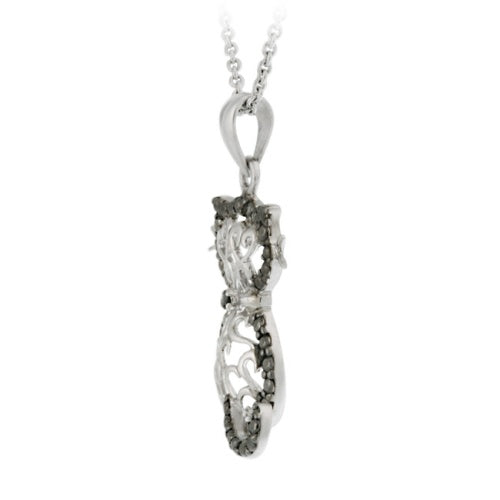 Sterling Silver Black Diamond Accent Filigree Cat Pendant-3