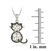 Sterling Silver Black Diamond Accent Filigree Cat Pendant