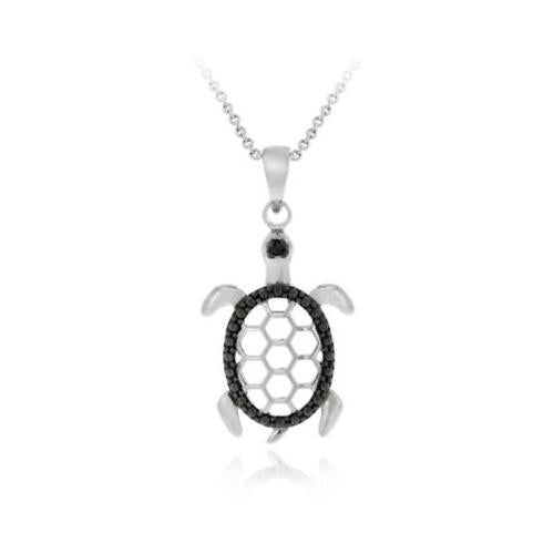 Sterling Silver Black Diamond Accent Turtle Filigree Pendant