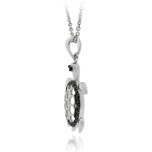 Sterling Silver Black Diamond Accent Turtle Filigree Pendant-2