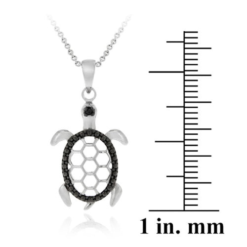 Sterling Silver Black Diamond Accent Turtle Filigree Pendant