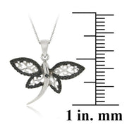 Sterling Silver Black Diamond Accent Filigree Dragonfly Pendant