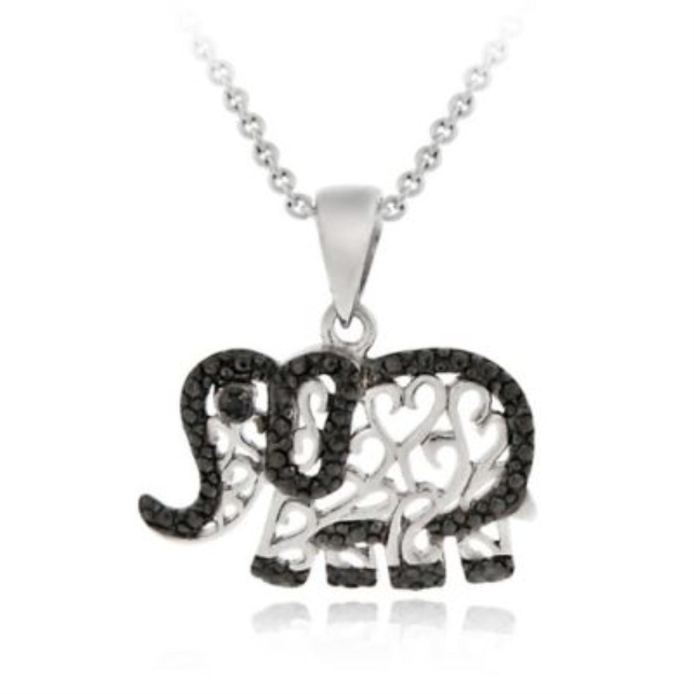 Sterling Silver Black Diamond Accent Elephant Pendant