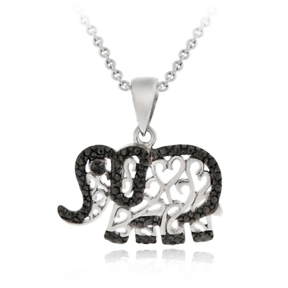 Sterling Silver Black Diamond Accent Elephant Pendant-2