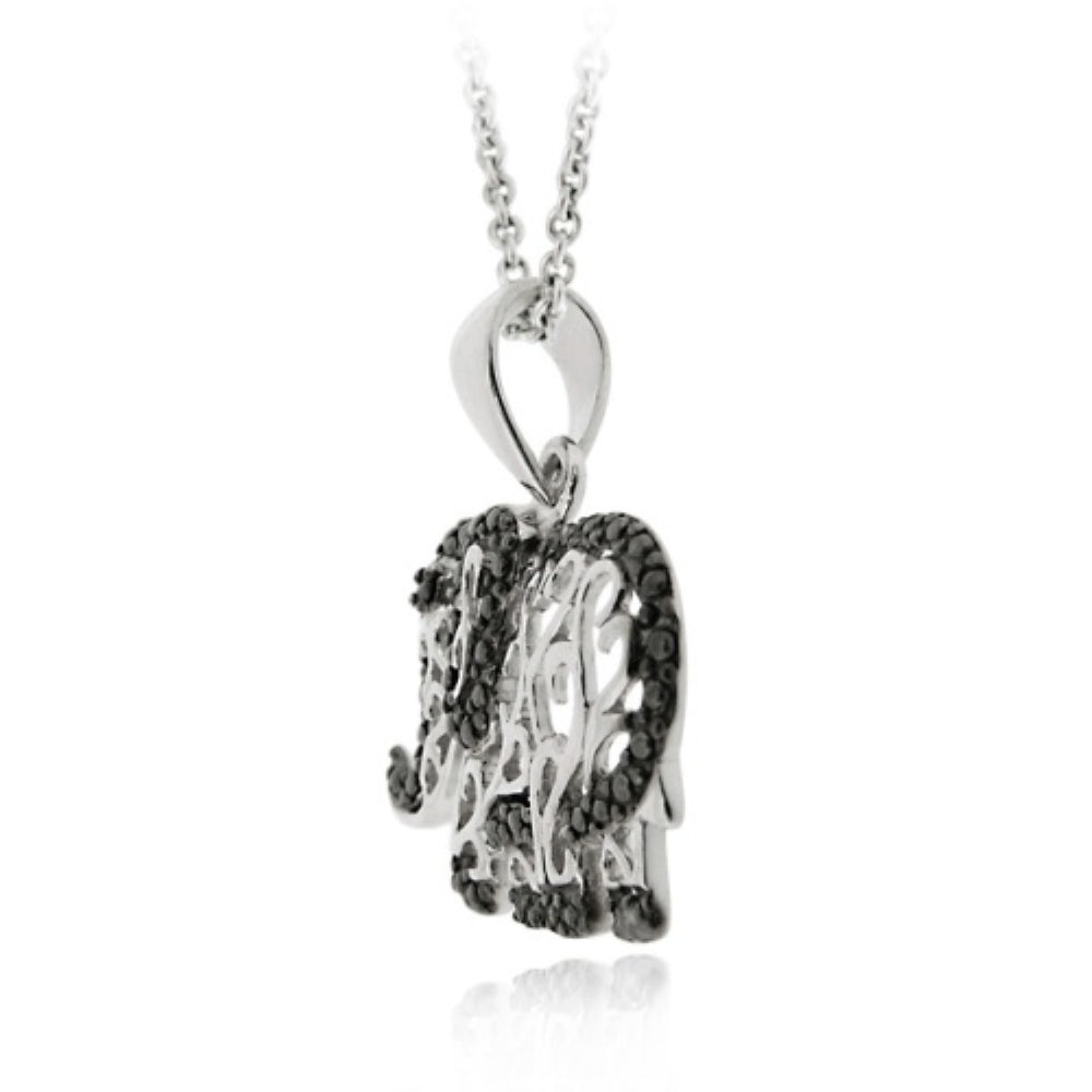 Sterling Silver Black Diamond Accent Elephant Pendant-3