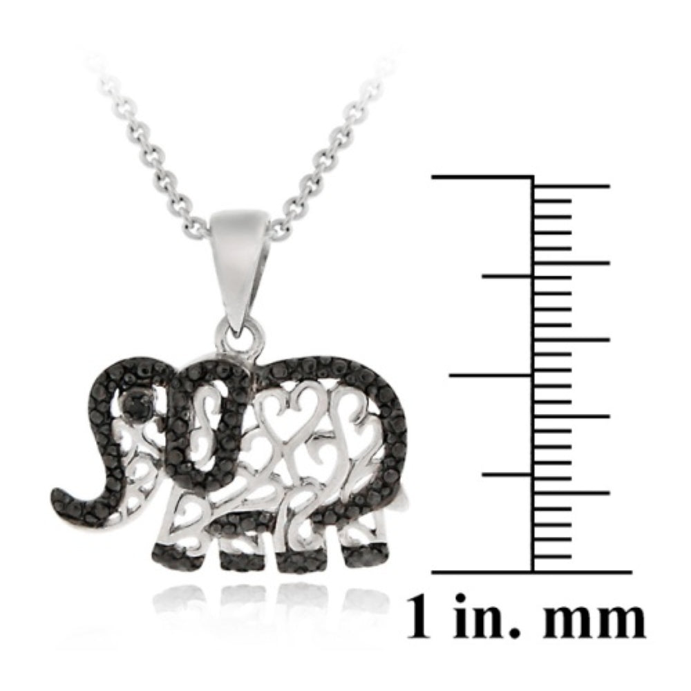 Sterling Silver Black Diamond Accent Elephant Pendant-4