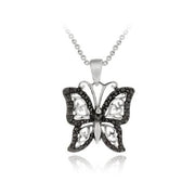Sterling Silver Black Diamond Accent Filigree Butterfly Pendant