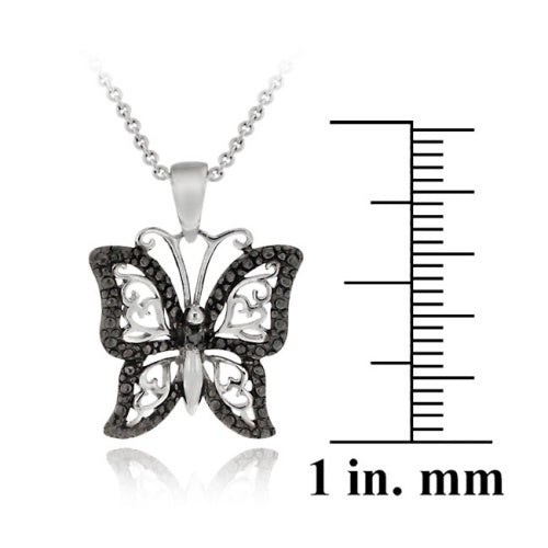 Sterling Silver Black Diamond Accent Filigree Butterfly Pendant-4