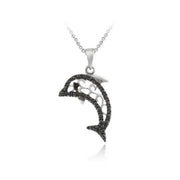 Sterling Silver Black Diamond Accent Dolphin Filigree Pendant