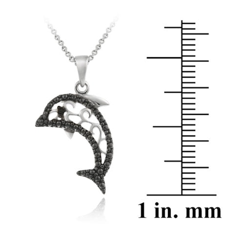 Sterling Silver Black Diamond Accent Dolphin Filigree Pendant-4