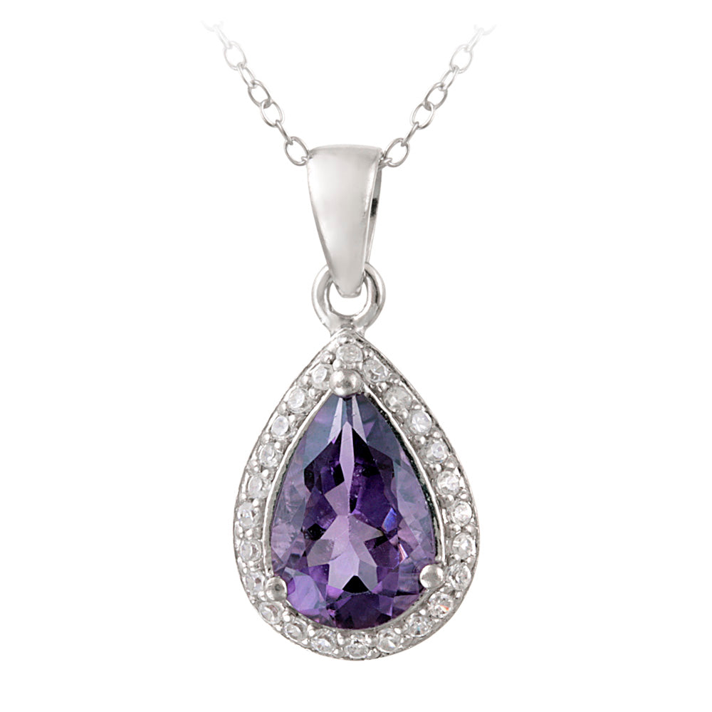 Sterling Silver 2.75ct. TGW Amethyst & CZ Teardrop Pendant