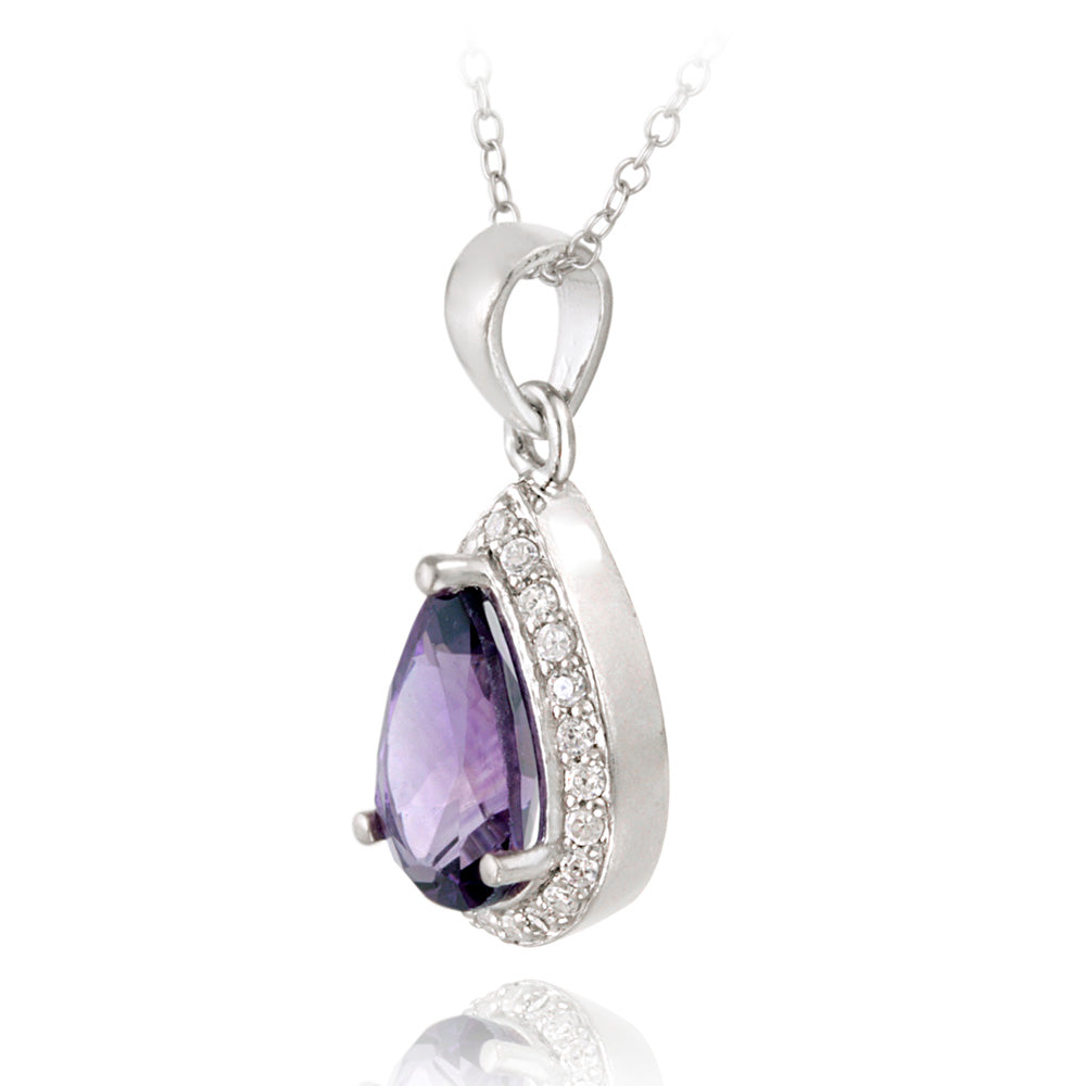 Sterling Silver 2.75ct. TGW Amethyst & CZ Teardrop Pendant-2