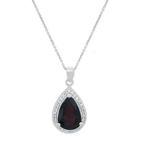 Sterling Silver 6ct Garnet & CZ Teardrop Pendant