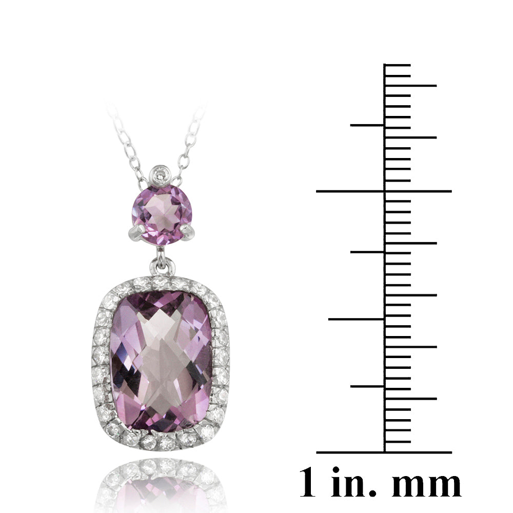 Sterling Silver 8ct Amethyst & CZ Rectangular Necklace-3