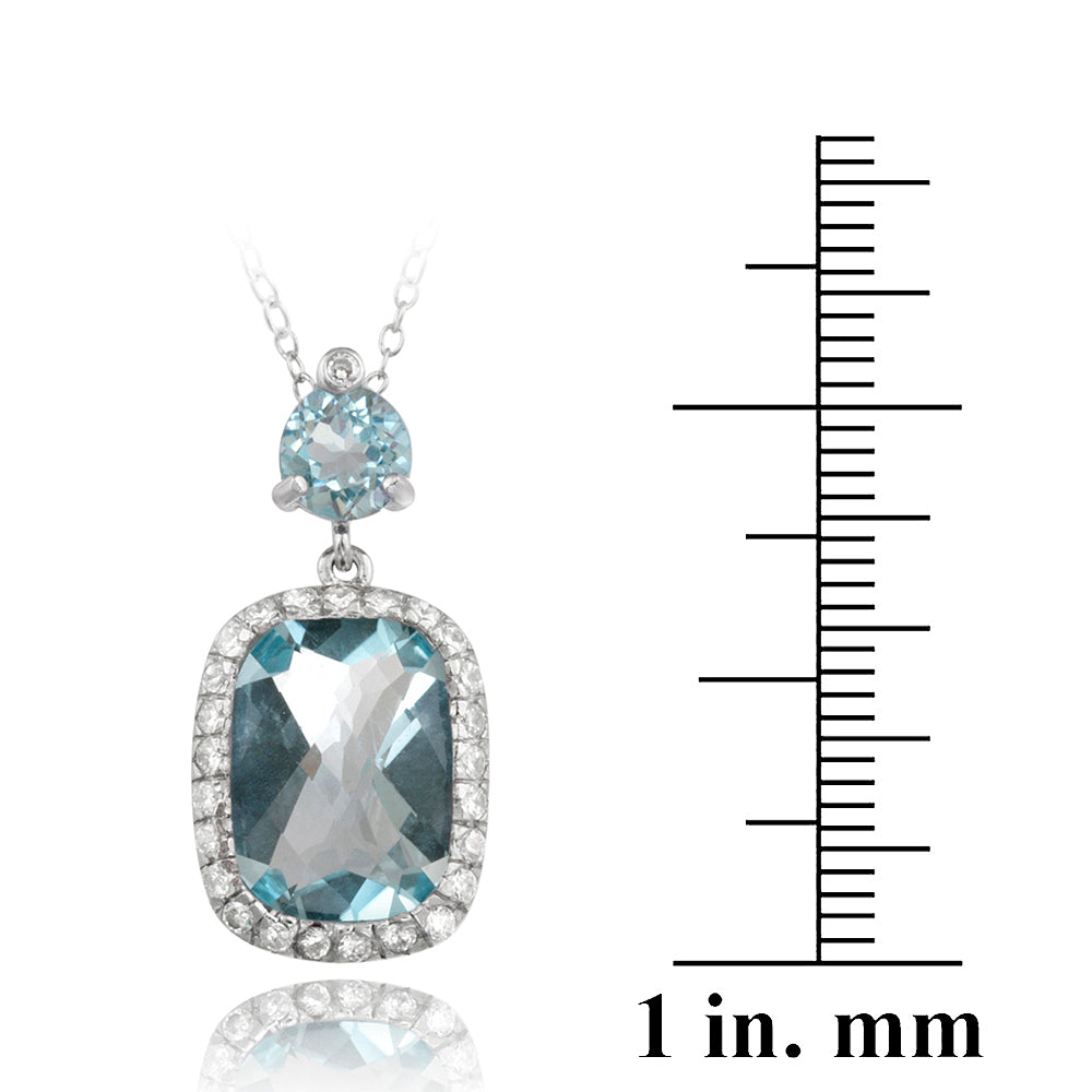 Sterling Silver 10ct Blue Topaz & CZ Rectangular Necklace-3