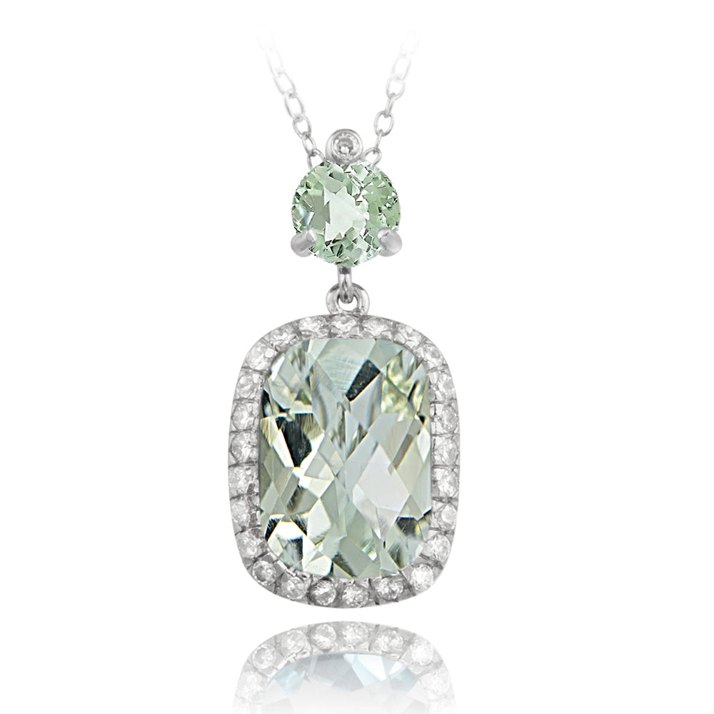 Sterling Silver 8.0ct. TGW Green Amethyst & CZ Rectangular Pendant