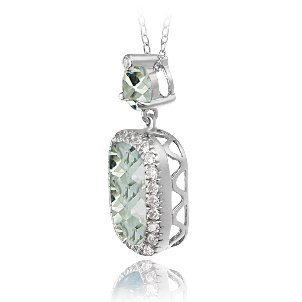 Sterling Silver 8.0ct. TGW Green Amethyst & CZ Rectangular Pendant-2