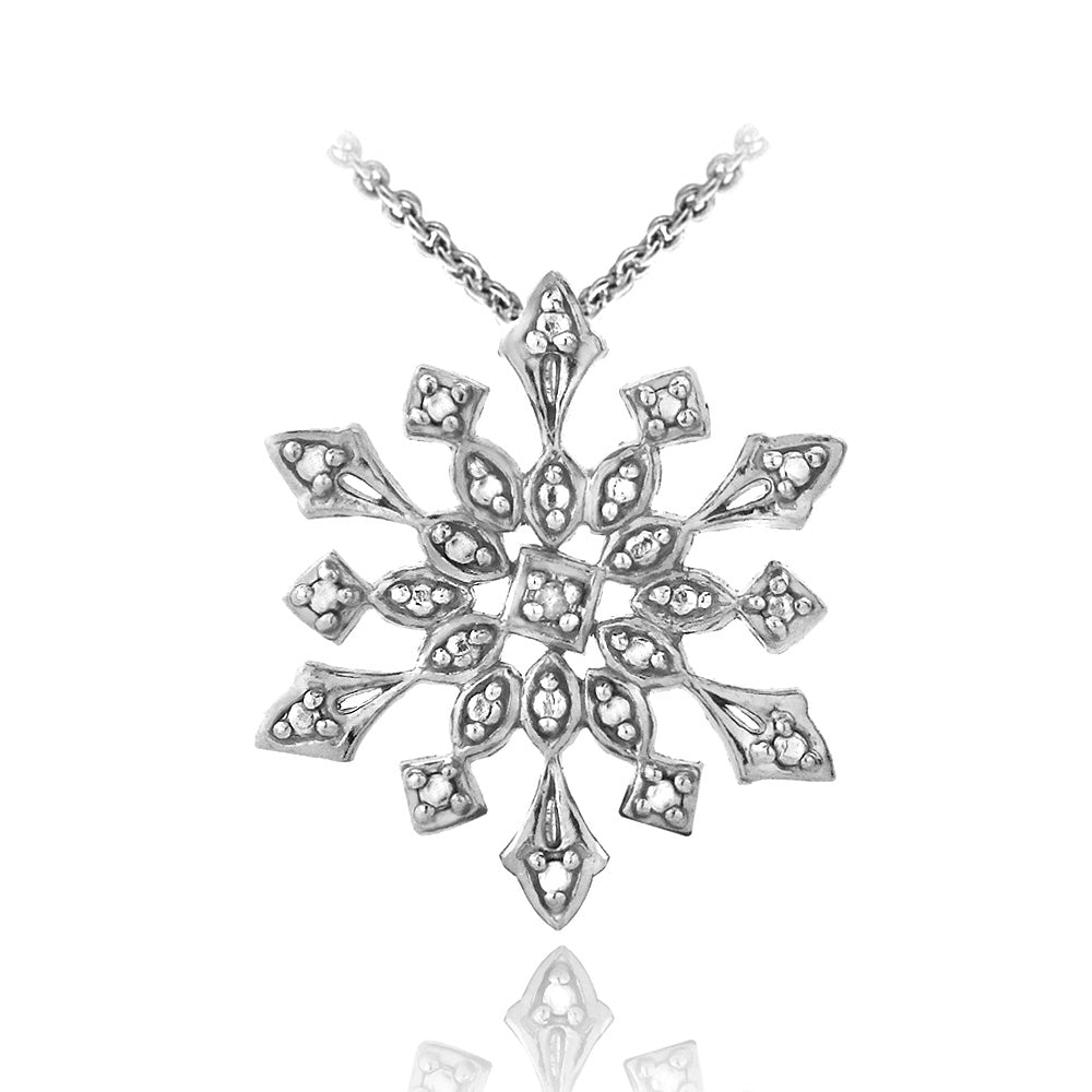 Sterling Silver Genuine Diamond Accent Snowflake Pendant