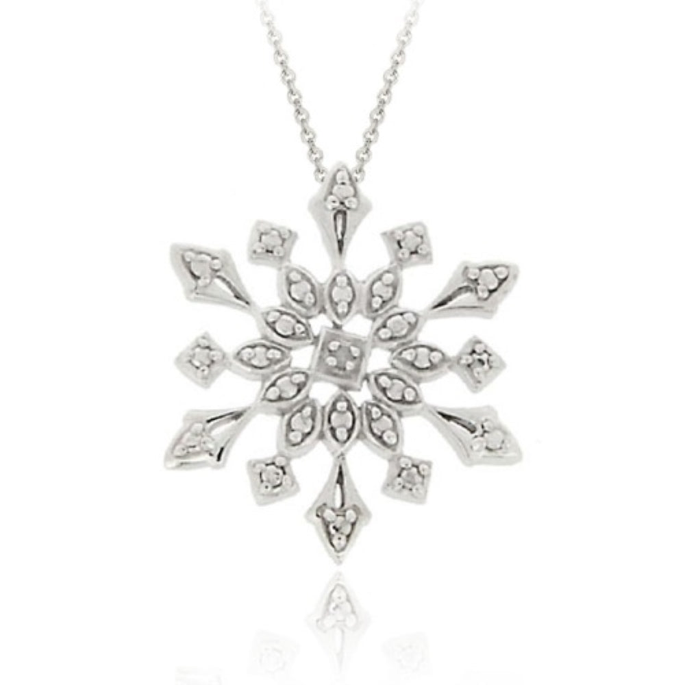 Sterling Silver Genuine Diamond Accent Snowflake Pendant-2