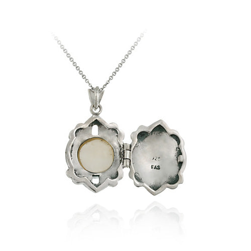 Sterling Silver Mother of Pearl and Marcasite Locket Pendant-2