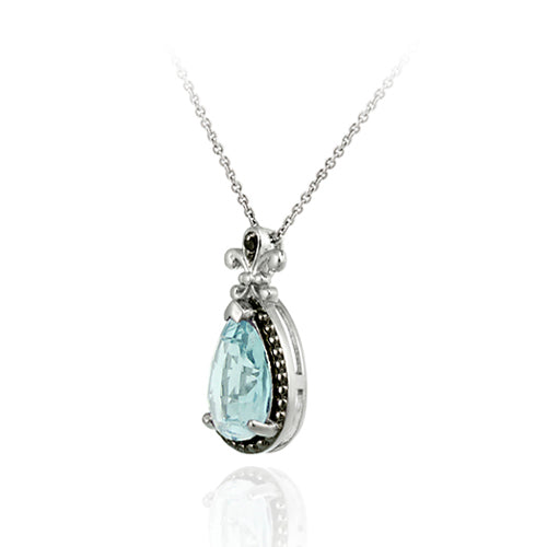 Sterling Silver 3.7ct. TGW Blue Topaz and Black Diamond Accent Pear Shaped Pendant-2