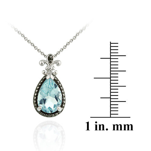 Sterling Silver 3.7ct. TGW Blue Topaz and Black Diamond Accent Pear Shaped Pendant-3