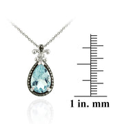 Sterling Silver 3.7ct. TGW Blue Topaz and Black Diamond Accent Pear Shaped Pendant