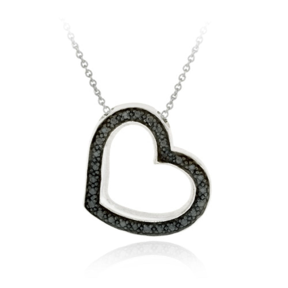 Sterling Silver Black Diamond Accent Open Heart Pendant-2
