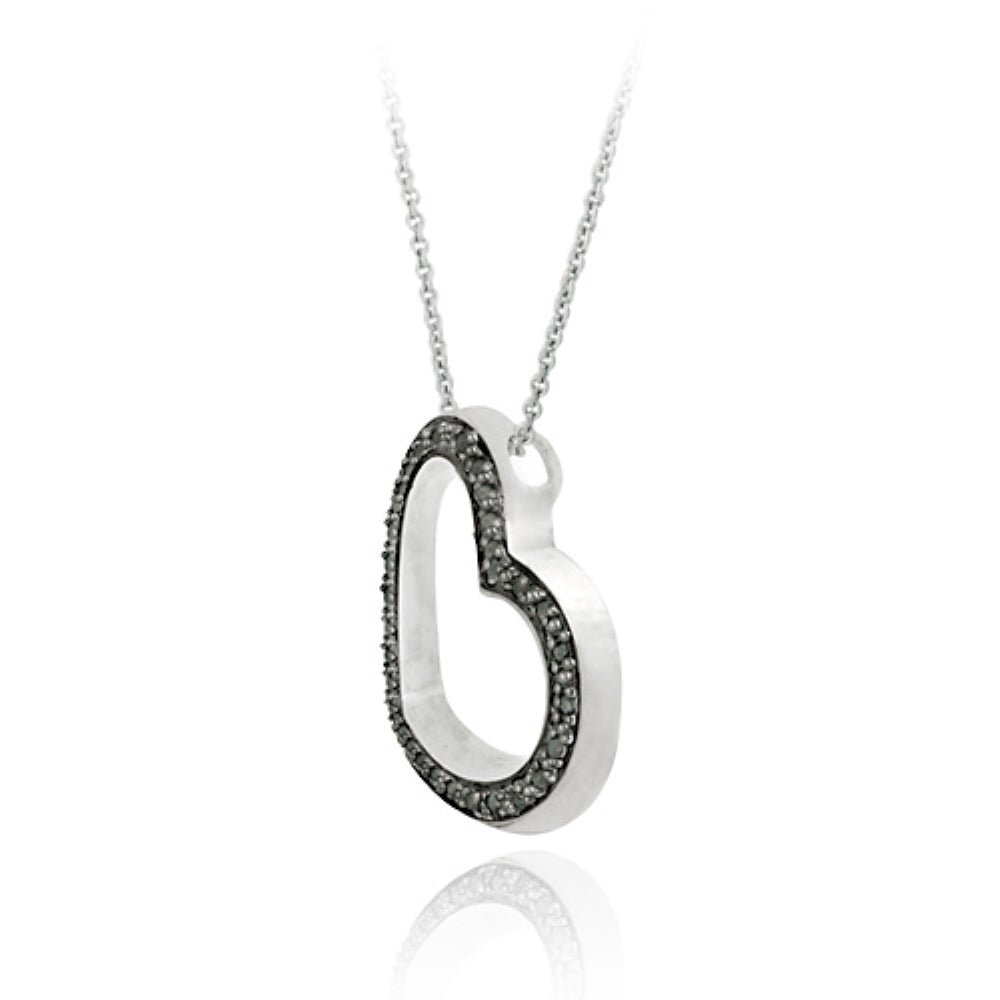 Sterling Silver Black Diamond Accent Open Heart Pendant-3