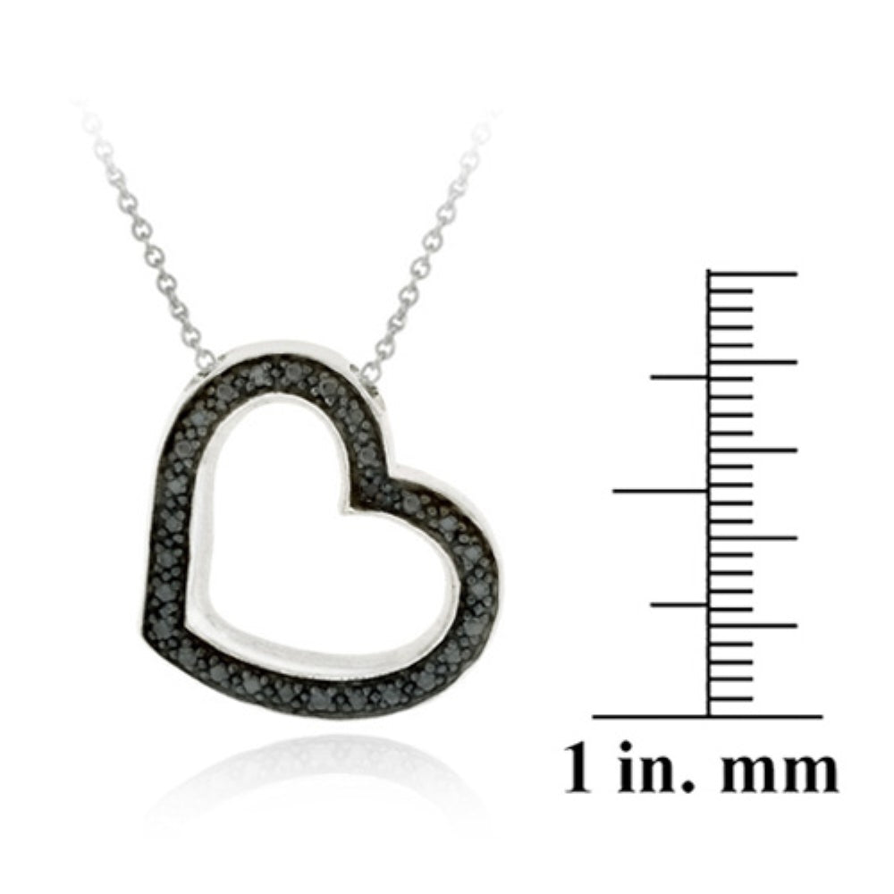 Sterling Silver Black Diamond Accent Open Heart Pendant-4
