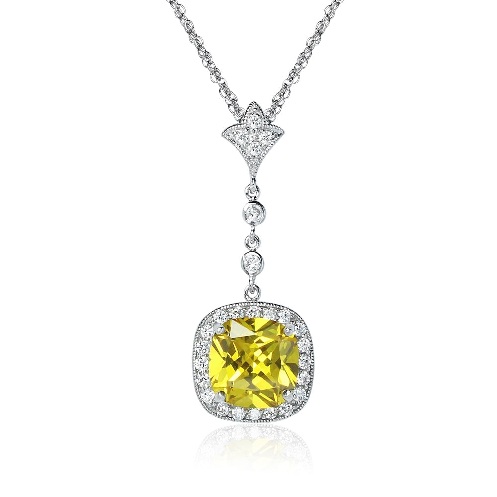 Sterling Silver Yellow Cubic Zirconia Cushion-cut Fleur De Lis Evening Statement Y Necklace