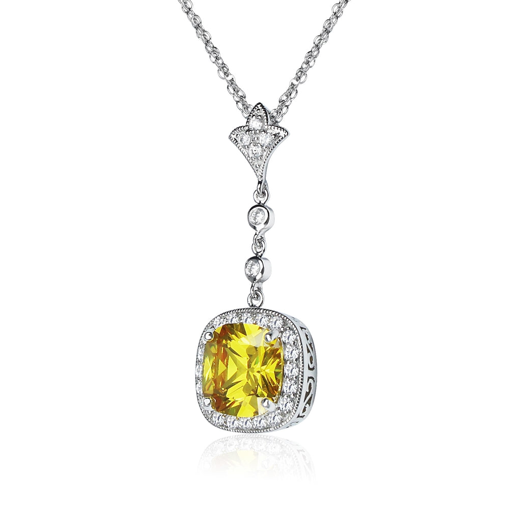 Sterling Silver Yellow Cubic Zirconia Cushion-cut Fleur De Lis Evening Statement Y Necklace-2