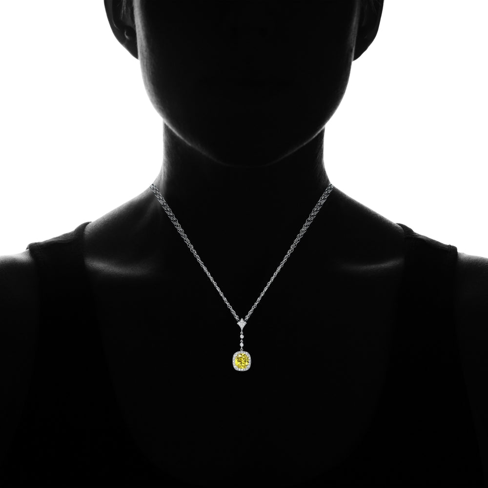 Sterling Silver Yellow Cubic Zirconia Cushion-cut Fleur De Lis Evening Statement Y Necklace-3