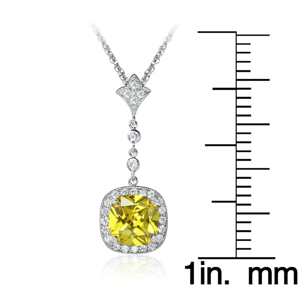 Sterling Silver Yellow Cubic Zirconia Cushion-cut Fleur De Lis Evening Statement Y Necklace-4
