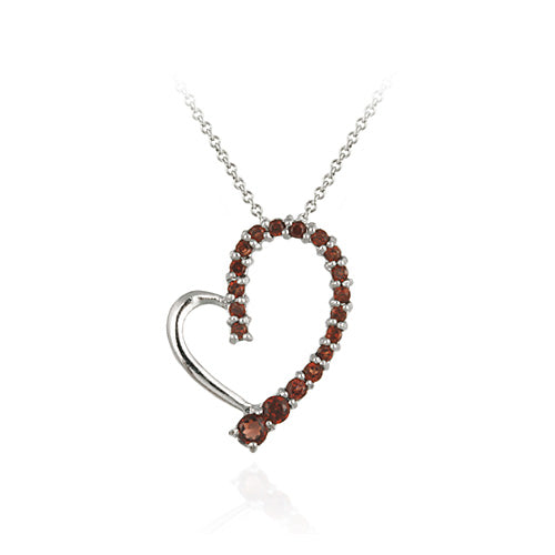 Sterling Silver Garnet Floating Open Heart Journey Pendant