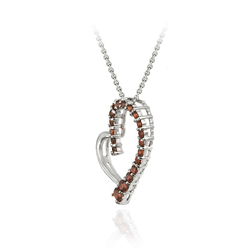 Sterling Silver Garnet Floating Open Heart Journey Pendant-2