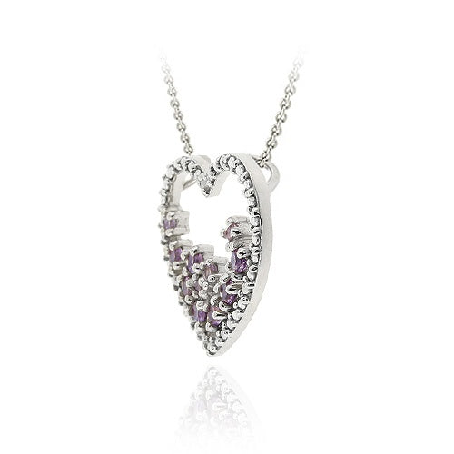 Sterling Silver Amethyst Cluster & Diamond Accent Open Heart Slide Pendant-2