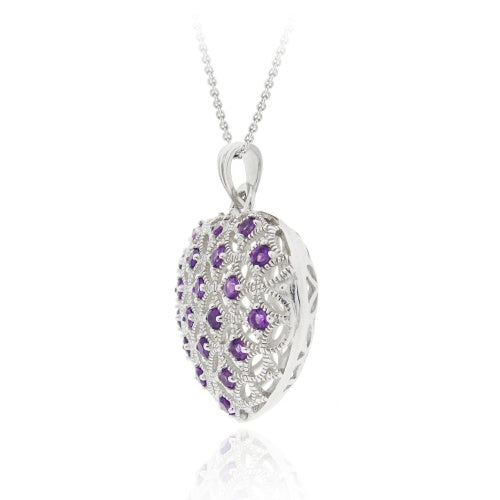 Sterling Silver Genuine Amethyst Puffed Heart Pendant-2