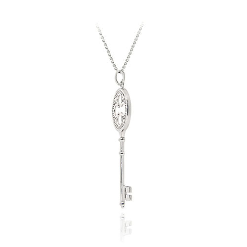 Sterling Silver Designer Inspired CZ Four Leaf Clover Key Pendant-2