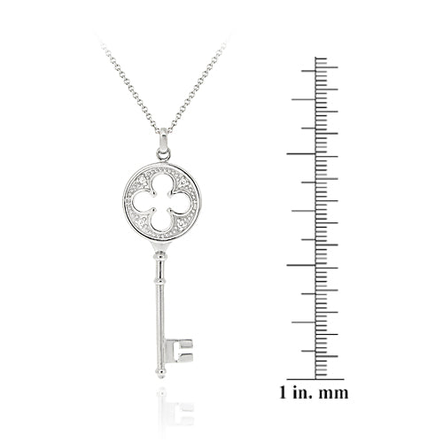 Sterling Silver Designer Inspired CZ Four Leaf Clover Key Pendant-3