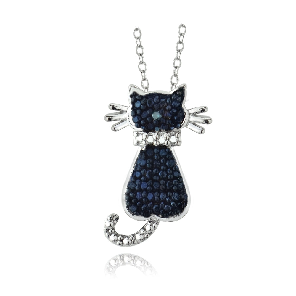 Sterling Silver Blue Diamond Accent Cat Slide Pendant