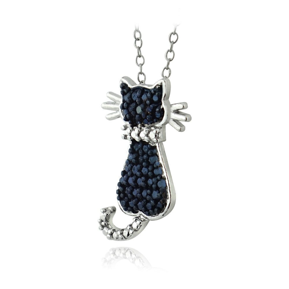 Sterling Silver Blue Diamond Accent Cat Slide Pendant-2