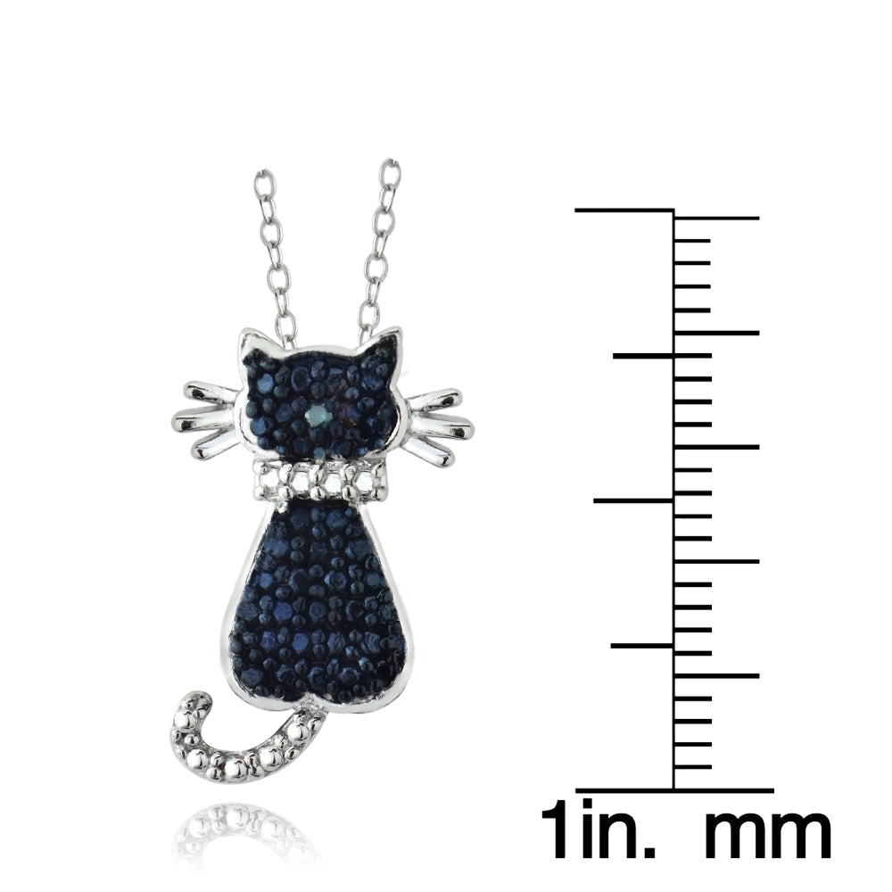 Sterling Silver Blue Diamond Accent Cat Slide Pendant-3