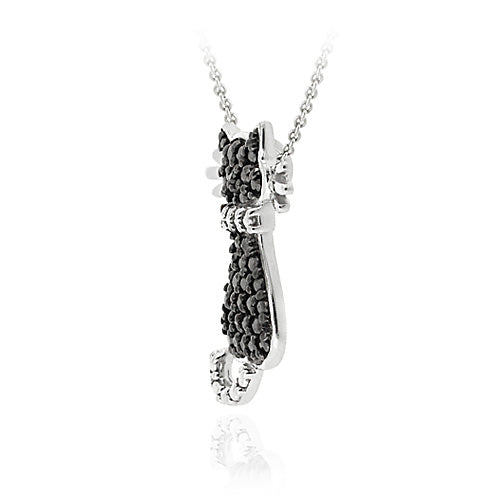 Sterling Silver Black Diamond Accent Cat Slide Pendant-2