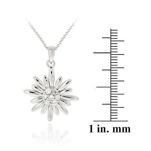 Sterling Silver CZ Flower Pendant-3