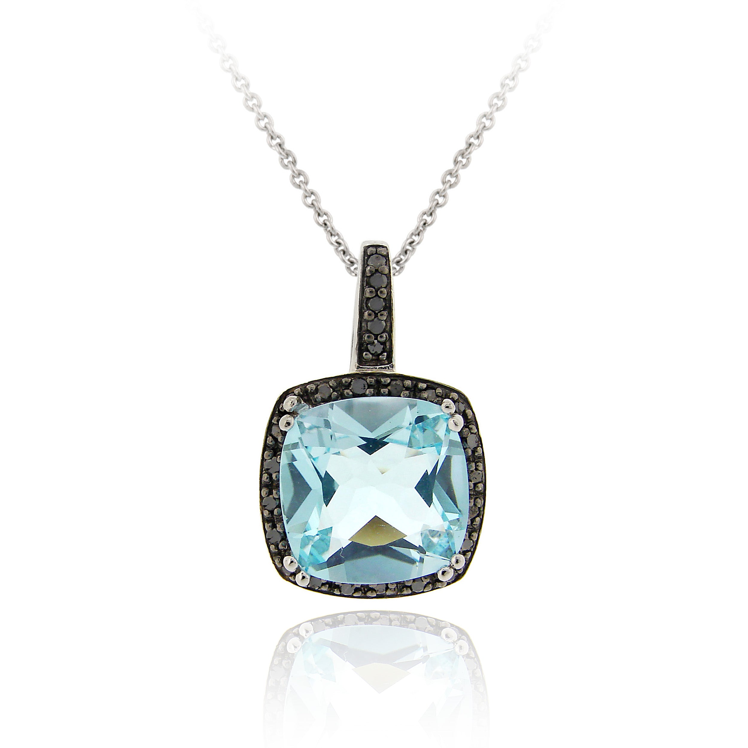 Sterling Silver 1/4 CT. TDW Black Diamond & 7.55 CT. TGW Blue Topaz Pendant