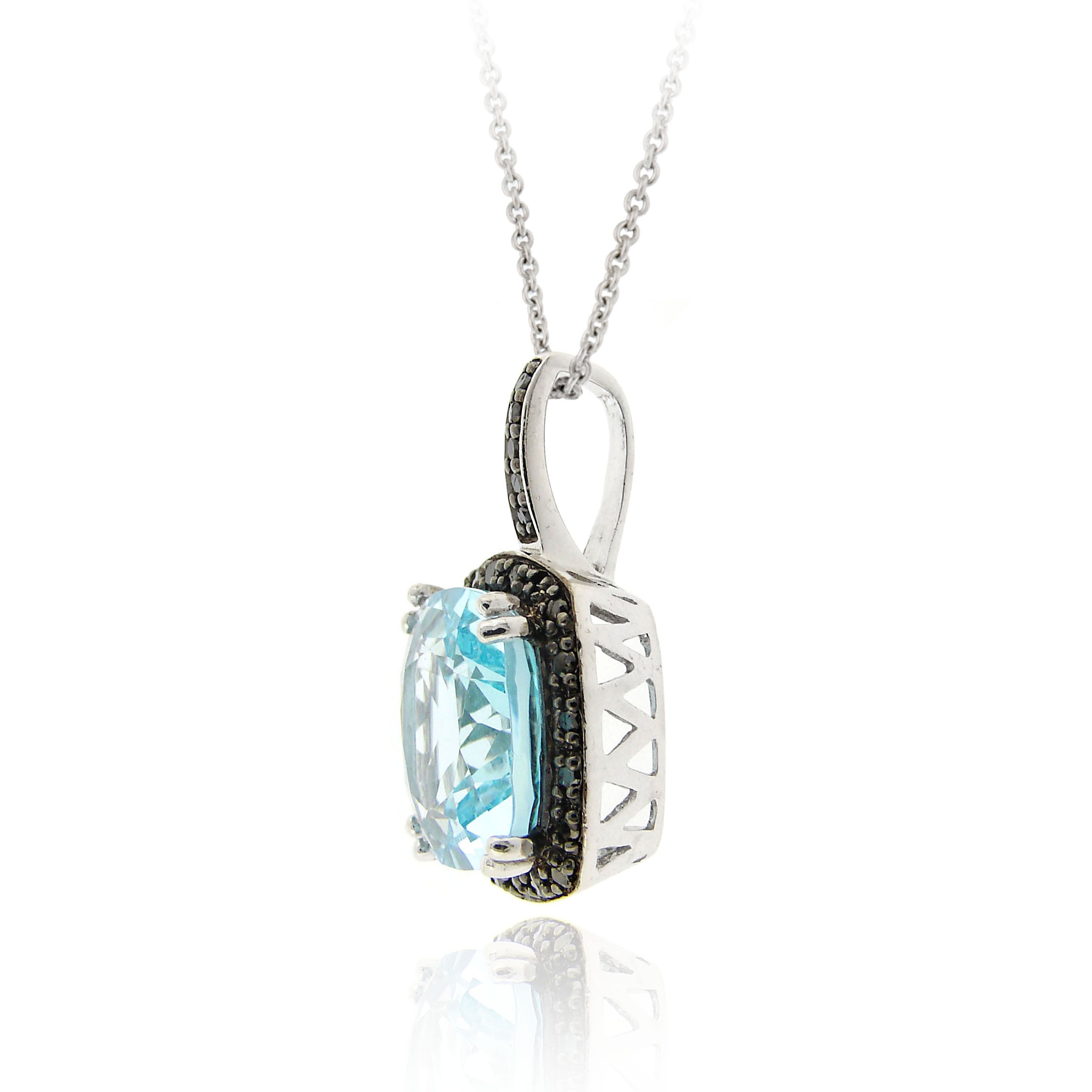 Sterling Silver 1/4 CT. TDW Black Diamond & 7.55 CT. TGW Blue Topaz Pendant-2