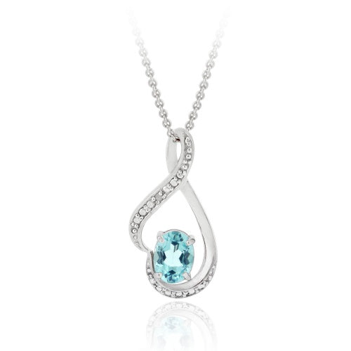 Sterling Silver Genuine Blue Topaz & Diamond Accent Swirl Pendant
