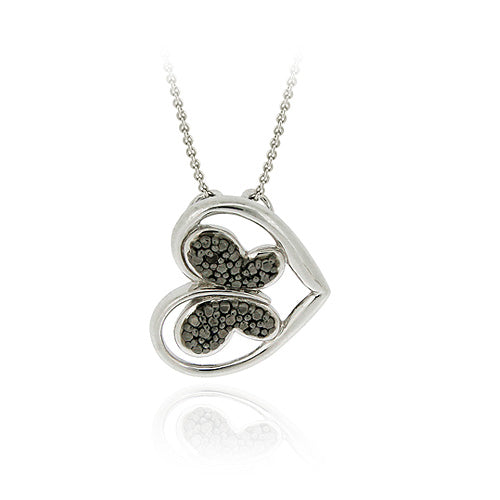 Sterling Silver Black Diamond Accent Butterfly in Heart Slide Pendant-2